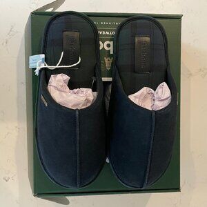 Barbour Foley Slip On Suede & Textile Slippers Navy + Plaid Sz 40/41 EU, 7 UK